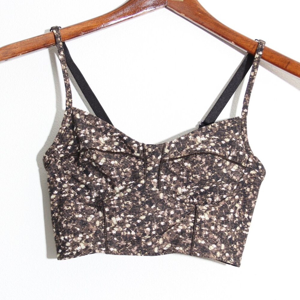 Lululemon Core Set Bra Shimmy Shimmer Multi Longline Bustier Brown Dot Size 2